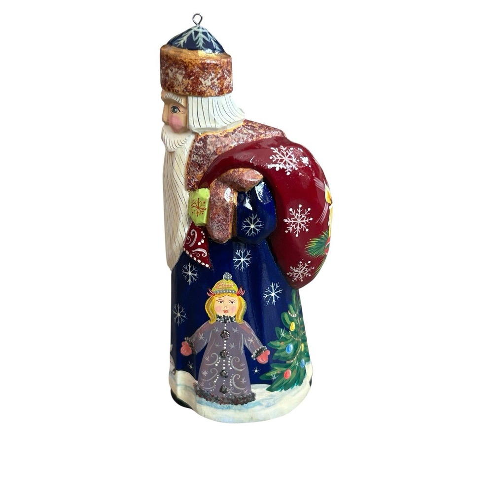 Vintage Russian Hand Carved Painted Santa Ded Moroz Christmas Ornament 5" Figure - Picture 3 of 11